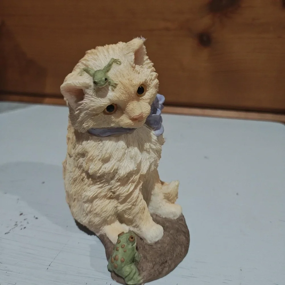 Vintage 1998 Stone Critters Persian Cat and Toad Kitty 4